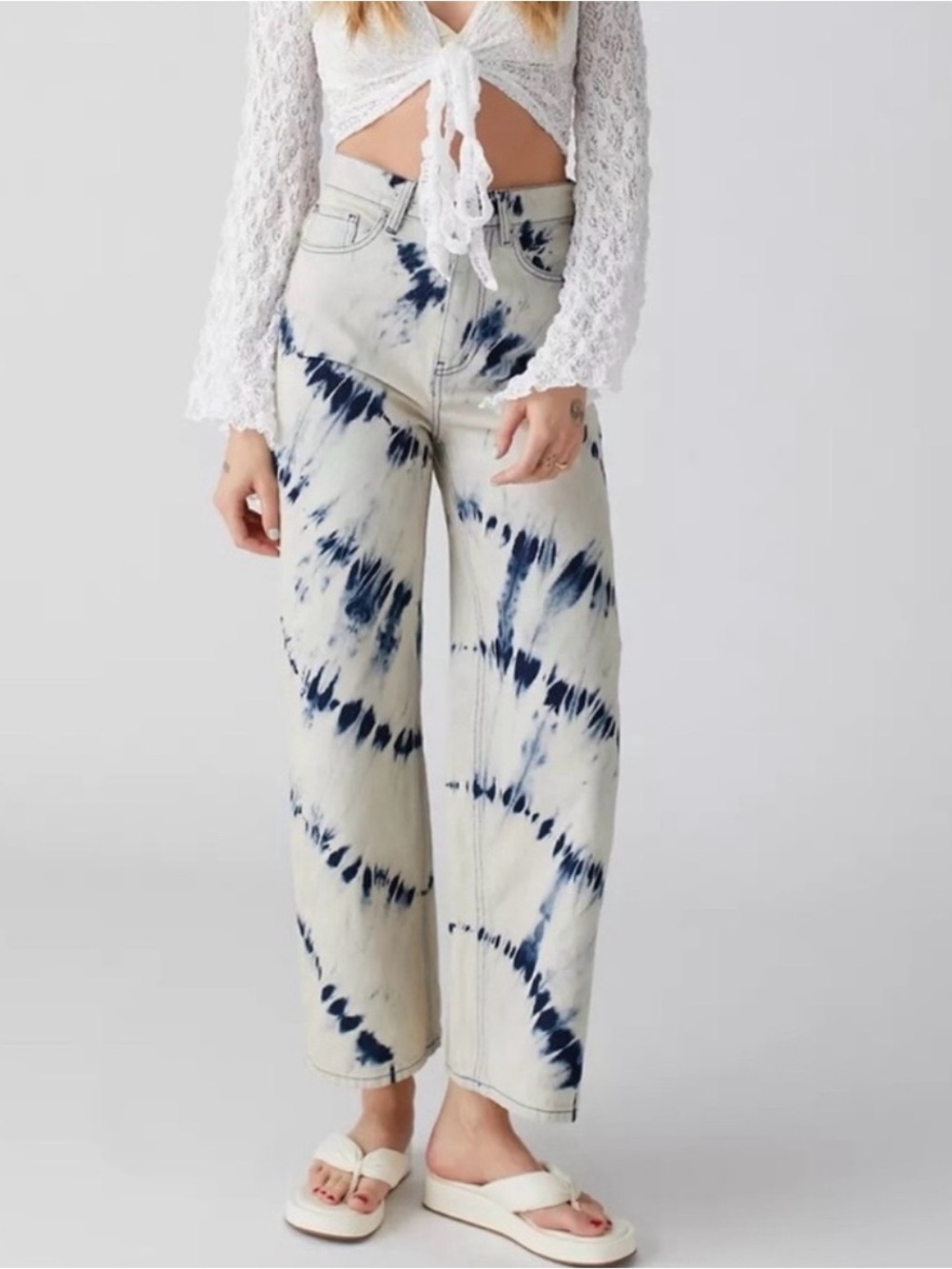 BDG Cream and Blue Tie-Dye High-Rise Wide-Leg Jeans